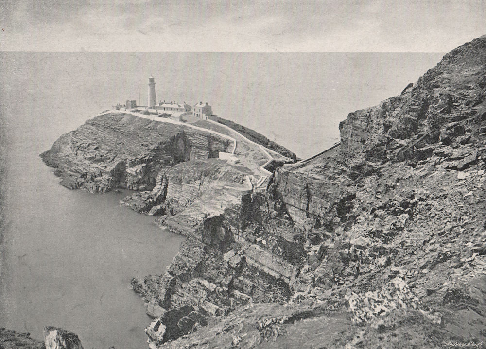 HOLYHEAD. South Stack Lighthouse. Wales 1900 old antique vintage print picture